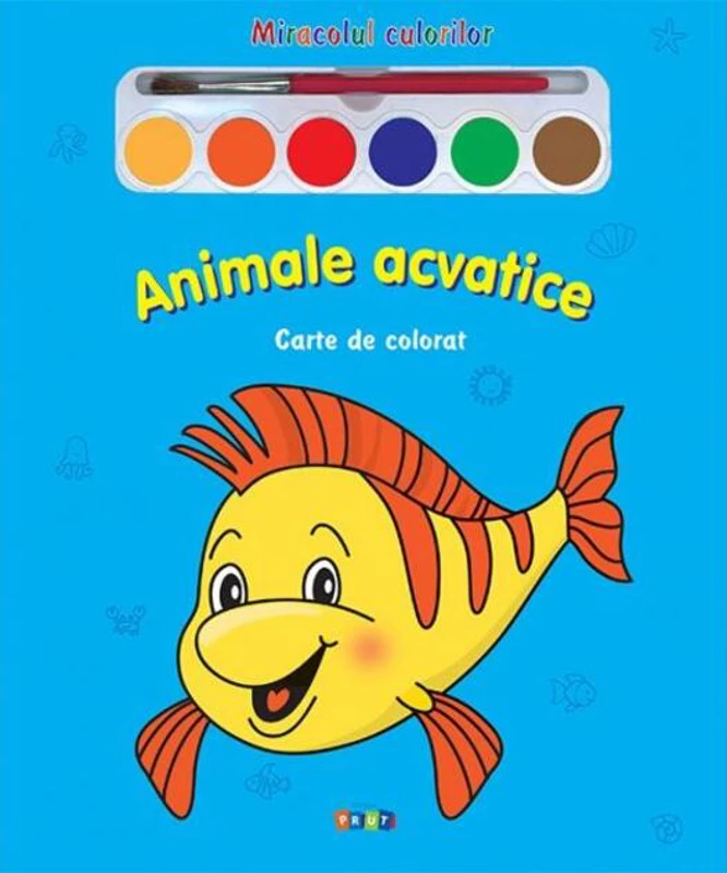 Miracolul culorilor. Animale acvatice (carte de colorat + acuarelă + pensulă)