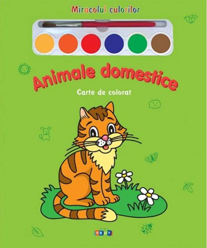 Miracolul culorilor. Animale domestice (carte de colorat + acuarelă + pensulă)