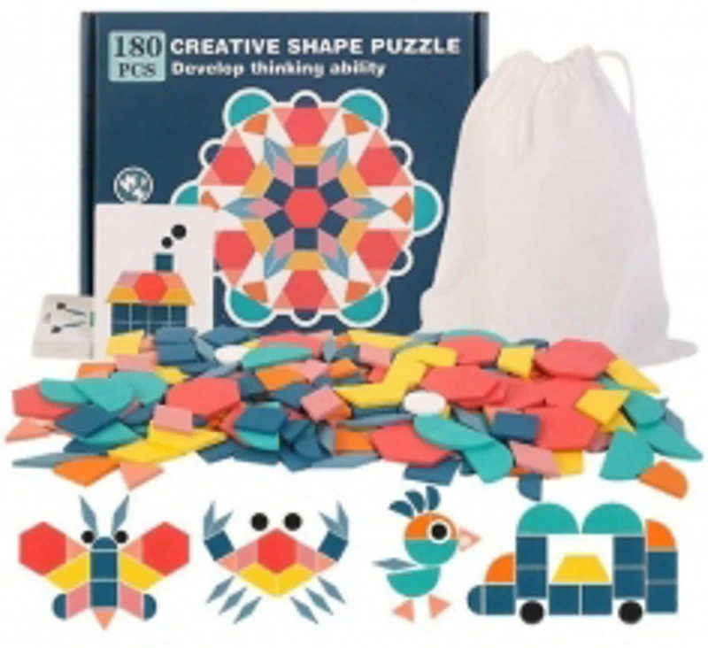 Joc Tangram din lemn, joc educativ cu 180 piese