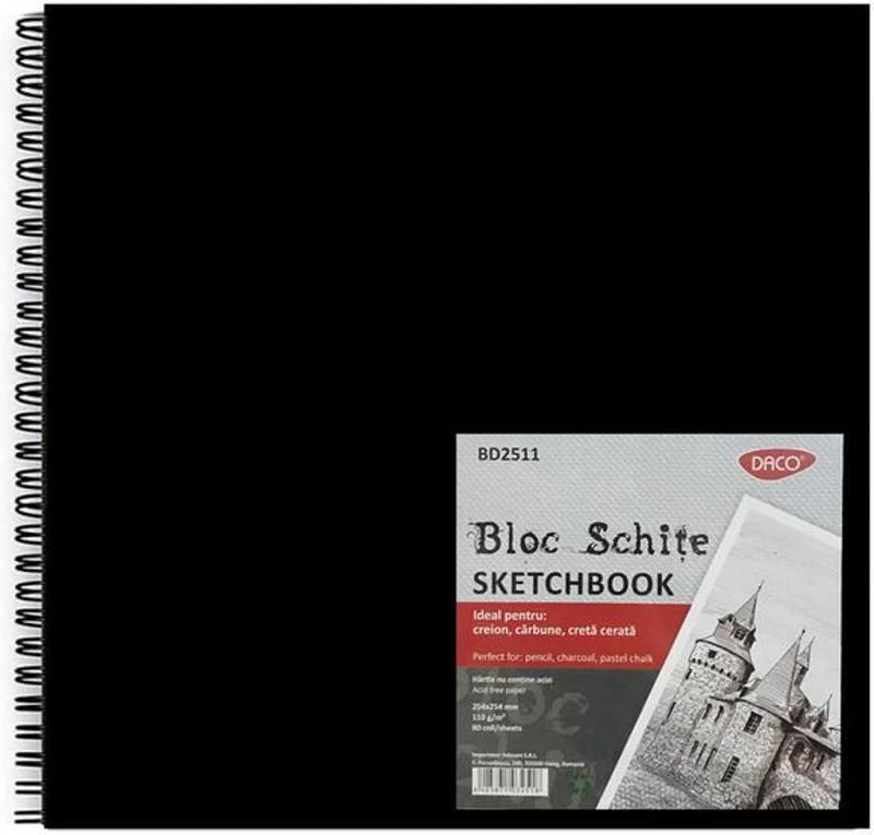 Bloc Schițe DACO 25x25 cm 110g, 80 file hârtie neagră - BD2511