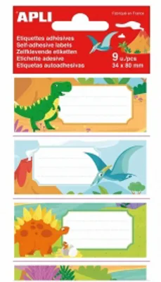 Etichete scolare Aplo, 75x35 mm, 3 file, design dinozauri