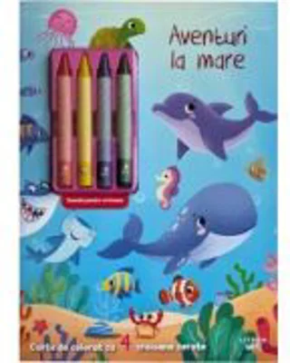 Aventuri la mare. Carte de colorat cu 4 creioane cerate