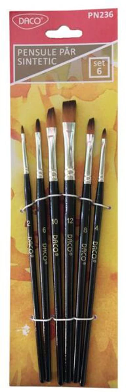 Pensule tip oblic cu păr sintetic DACO, 6 dimensiuni/set - PN236