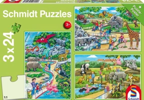 Puzzle Schmidt: O zi la grădina zoologică, set de 3 puzzle-uri x 24 piese + cadou: poster