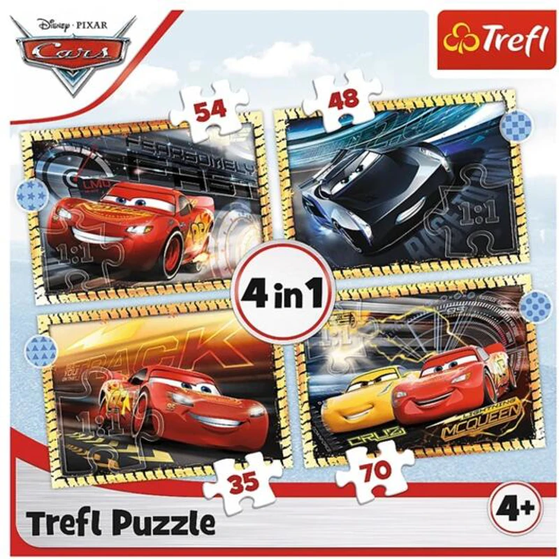 Puzzle 4 în 1 (35+48+54+70 piese) „Cars - Pe locuri, fiți gata, start”