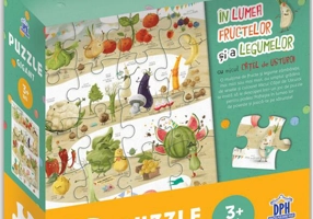 În lumea fructelor și a legumelor cu micul cățel de usturoi. Puzzle gigant