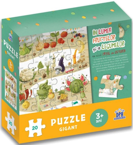 În lumea fructelor și a legumelor cu micul cățel de usturoi. Puzzle gigant