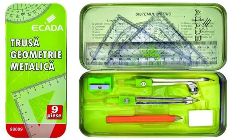 Trusă de geometrie ECADA, metal - 98009