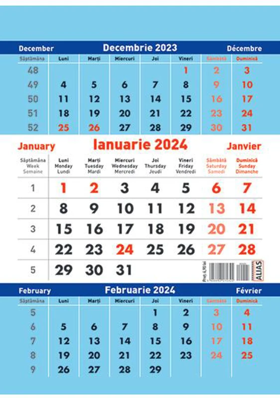 Calendar triptic de birou 2024, format A5, 12 file