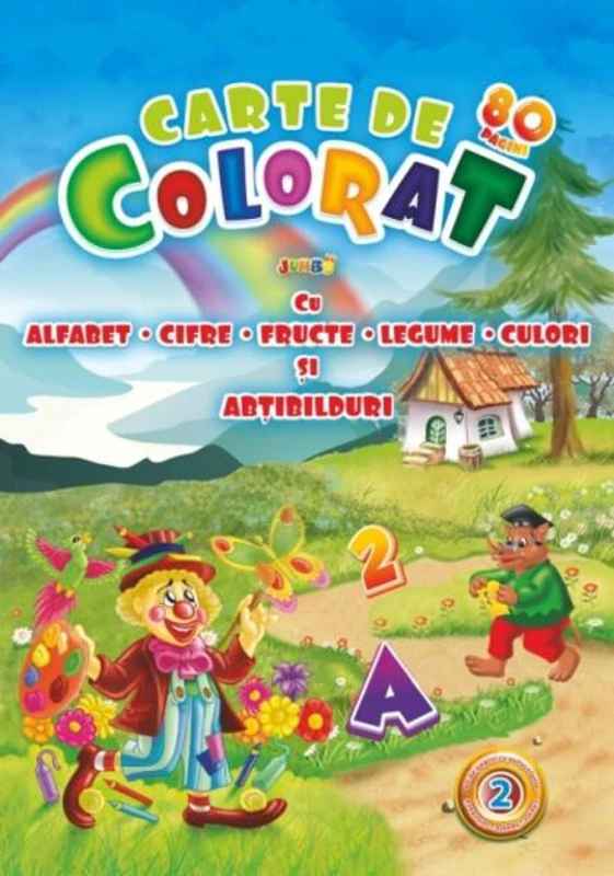 Jumbo 80 cu alfabet, cifre, fructe, legume, culori și 80 abțibilduri (Vol. 2)