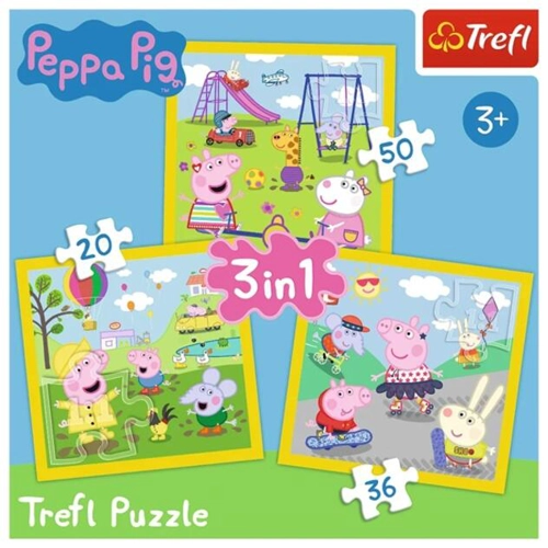 Puzzle 3 în 1 (20+36+50 piese) „Happy day - Peppa Pig”