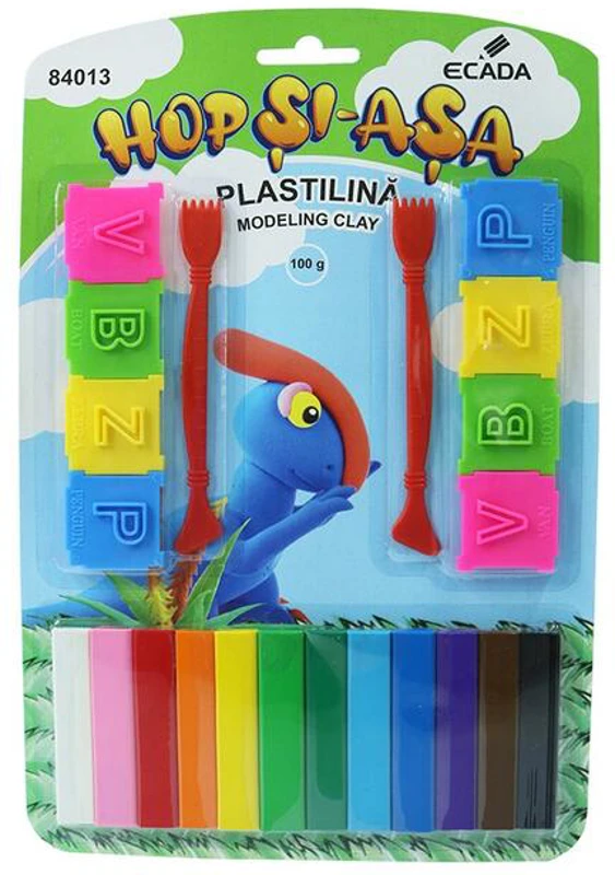 Plastilină + forme ECADA Hop Și-Așa, 12 culori, 100 g
