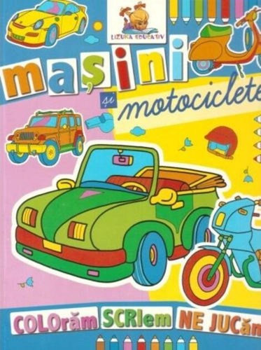Mașini și motociclete. Carte de colorat