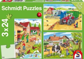Puzzle Schmidt: La fermă, set de 3 puzzle-uri x 24 piese + cadou: poster