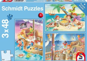 Puzzle Schmidt: Banda de pirați, set de 3 puzzle-uri x 48 piese + cadou: poster