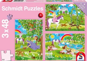 Puzzle Schmidt: Prințesa în curtea regală, set de 3 puzzle-uri x 48 piese + cadou: poster