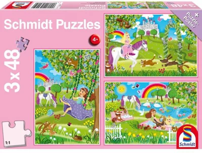 Puzzle Schmidt: Prințesa în curtea regală, set de 3 puzzle-uri x 48 piese + cadou: poster