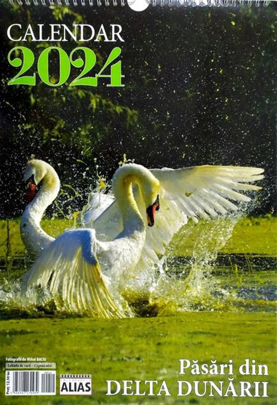 Calendar de perete cu Păsări din Delta Dunării 2024, 31x42,5 cm, spiralat, 6+1 file