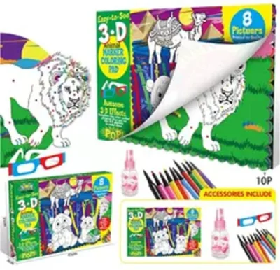 Carte de colorat lavabilă cu ochelari 3D - Animale sălbatice