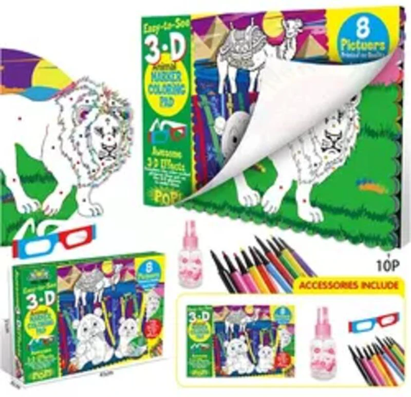 Carte de colorat lavabilă cu ochelari 3D - Animale sălbatice