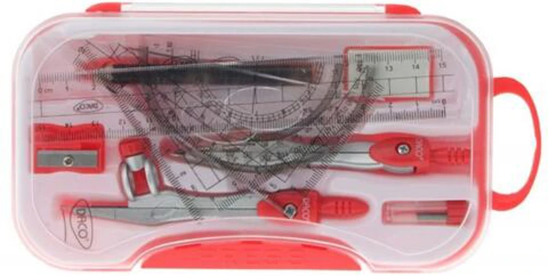 Trusă de geometrie ECADA, plastic roșu - TG210