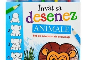 Învăț să desenez. Animale. Set de colorat și de activități (conține 5 creioane și 5 radiere)