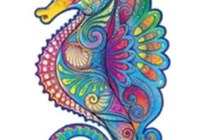 Puzzle de lemn, 100 piese în formă de căluț de mare