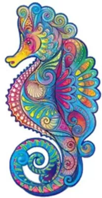 Puzzle de lemn, 100 piese în formă de căluț de mare
