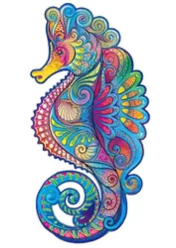 Puzzle de lemn, 100 piese în formă de căluț de mare