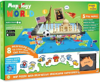 Puzzle Realitate Augmentată cu activități în Limba Engleză: Harta Lumii cu Steaguri și Capitale Mapology World