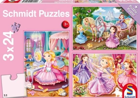 Puzzle Schmidt: Prințese din basme, set de 3 puzzle-uri x 24 piese + cadou: poster