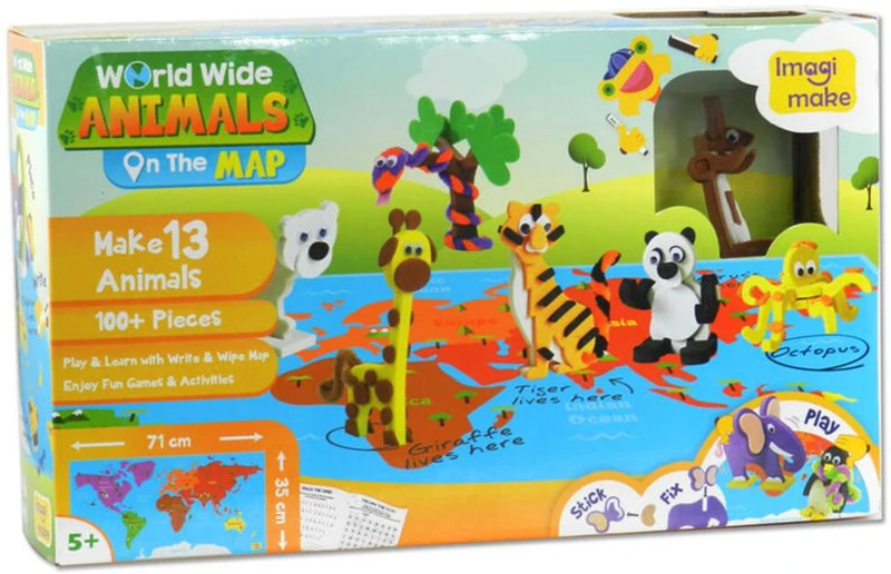 Hartă educativă + puzzle 3D cu animale din spumă EVA - World Wide - Animals on the Map