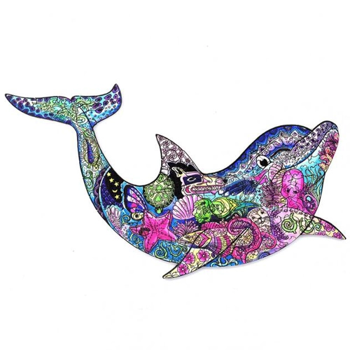 Puzzle de lemn, 90 piese în formă de delfin