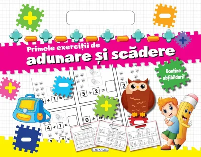 Bloc cu abțibilduri - Primele exerciții de adunare și scădere