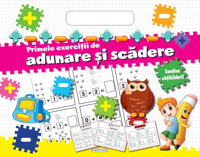 Bloc cu abțibilduri - Primele exerciții de adunare și scădere