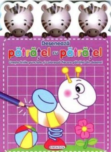 Desenează pătrățel cu patrățel. Unește liniile punctate și colorează fiecare pătrățel din desene!