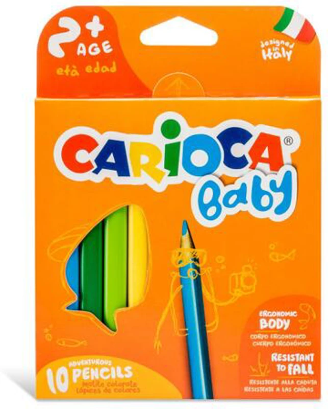 Creioane colorate Carioca Baby Adventurous, 10 culori, formă triunghiulară