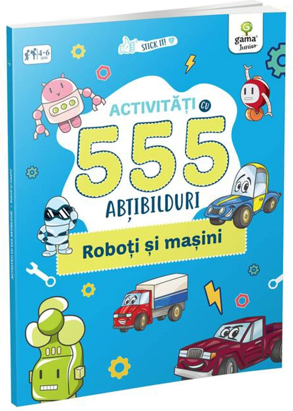 Activități cu 555 abțibilduri - Roboți și mașini. Stick it!