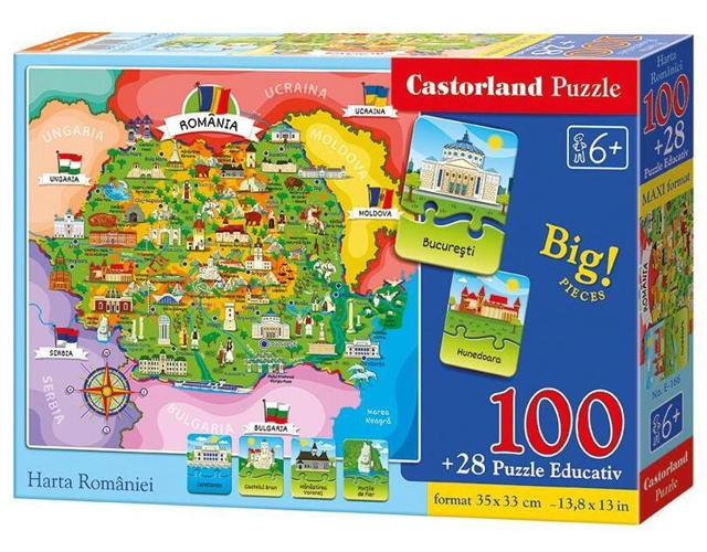 Puzzle educativ 100+28 piese Castorland - Harta României