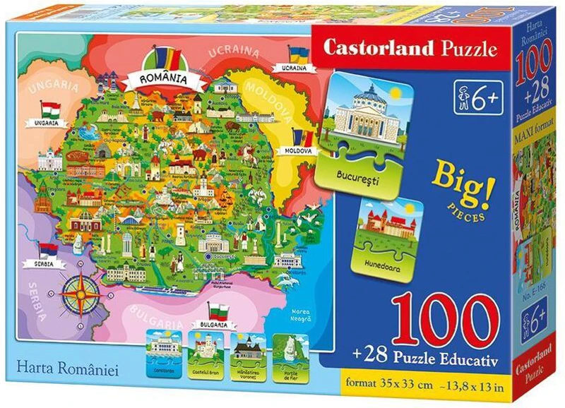 Puzzle educativ 100+28 piese Castorland - Harta României