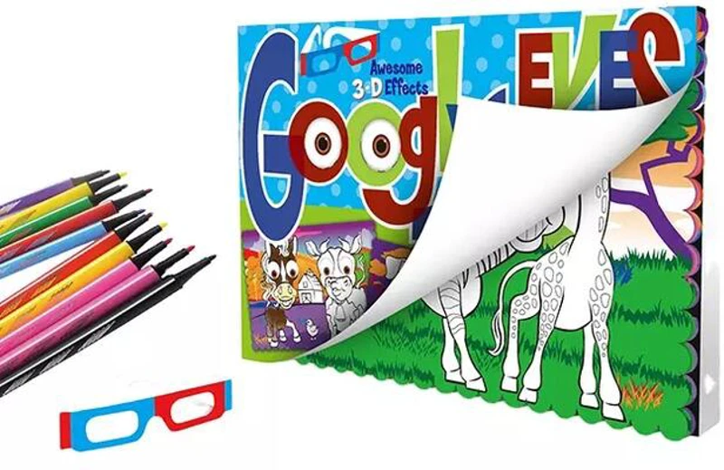 Carte de colorat lavabilă cu ochelari 3D - Animale năzdrăvane