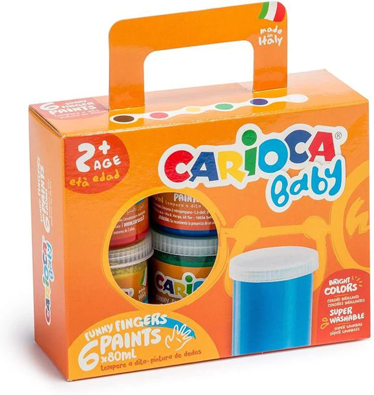 Acuarele Carioca Baby Finger Paint, 6 borcane x 80ml