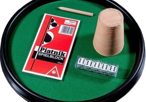 Tavă zaruri 32 cm cu set 5 zaruri și cupă din piele