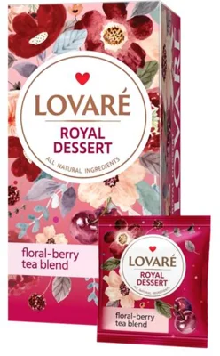 Cutie ceai cu 24 pliculețe Lovaré - Royal Dessert: amestec de fructe de pădure, petale de flori și fructe 36 g