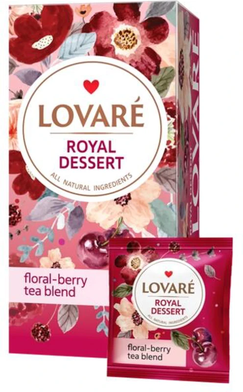 Cutie ceai cu 24 pliculețe Lovaré - Royal Dessert: amestec de fructe de pădure, petale de flori și fructe 36 g