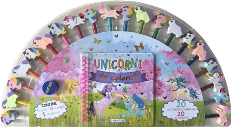 Carte de colorat cu 20 creioane - Unicorni