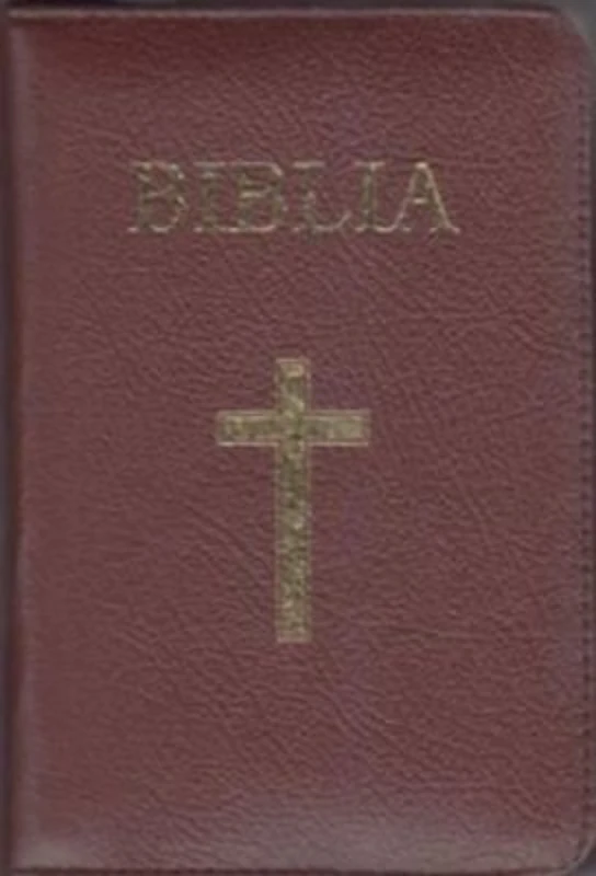 Biblia mica, 053, coperta piele, grena, cu cruce, margini aurii, repertoar