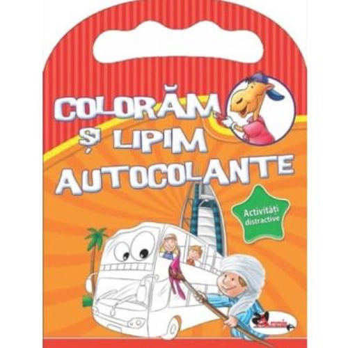 Coloram si lipim autocolante. Activitati distractive (portocaliu)