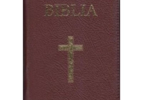 Biblia mica, 053, coperta piele, grena, cu cruce, margini aurii, repertoar, fermoar