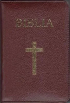 Biblia mica, 053, coperta piele, grena, cu cruce, margini aurii, repertoar, fermoar